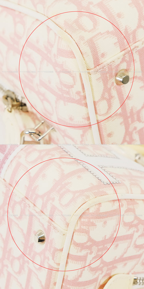 [Pre-loved] Dior Boston bag Trotter Mini Boston Bag Flower Ribbon No.1 Pink /Ivory Canvas Silver HW[USED A][Authentic]