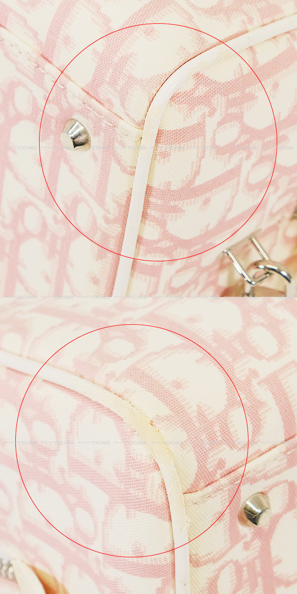[Pre-loved] Dior Boston bag Trotter Mini Boston Bag Flower Ribbon No.1 Pink /Ivory Canvas Silver HW[USED A][Authentic]