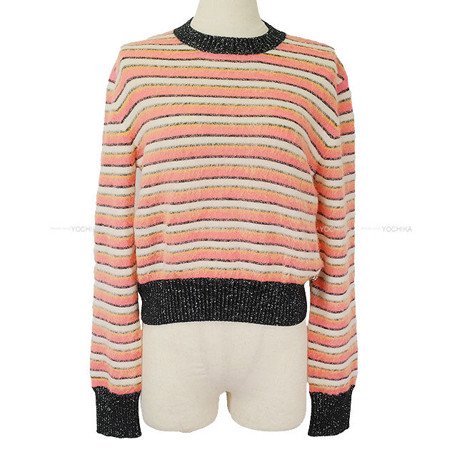 2022AW Metiers d'Art Collection CHANEL Sweater Coco Button Border Pullover Long Sleeve Knit Pink/white/black/dark yellow Alpaca/Cotton/Nylon #38 P72906[ALMOST NEW][Authentic]