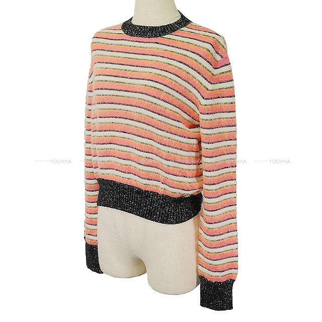 2022AW Metiers d'Art Collection CHANEL Sweater Coco Button Border Pullover Long Sleeve Knit Pink/white/black/dark yellow Alpaca/Cotton/Nylon #38 P72906[ALMOST NEW][Authentic]