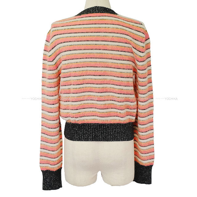 2022AW Metiers d'Art Collection CHANEL Sweater Coco Button Border Pullover Long Sleeve Knit Pink/white/black/dark yellow Alpaca/Cotton/Nylon #38 P72906[ALMOST NEW][Authentic]