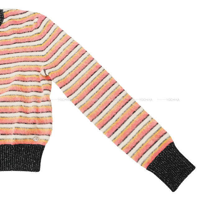 2022AW Metiers d'Art Collection CHANEL Sweater Coco Button Border Pullover Long Sleeve Knit Pink/white/black/dark yellow Alpaca/Cotton/Nylon #38 P72906[ALMOST NEW][Authentic]