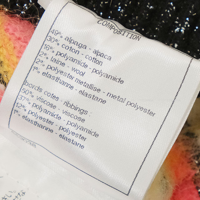 2022AW Metiers d'Art Collection CHANEL Sweater Coco Button Border Pullover Long Sleeve Knit Pink/white/black/dark yellow Alpaca/Cotton/Nylon #38 P72906[ALMOST NEW][Authentic]