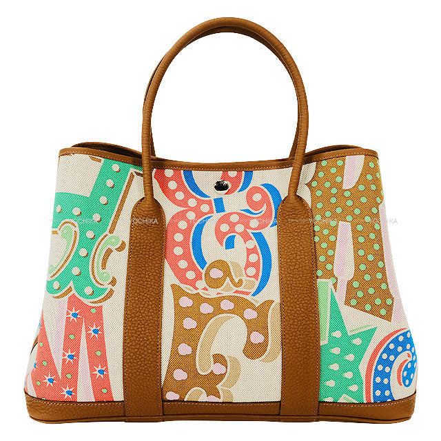 HERMES tote bag Garden Party 36 PM Électrique Capucine(9T)/Ecru/Beige(14)/Gold(37) Toile H Plume/Veau Negonda Silver HW Stamp W[EXCELLENT][Authentic]