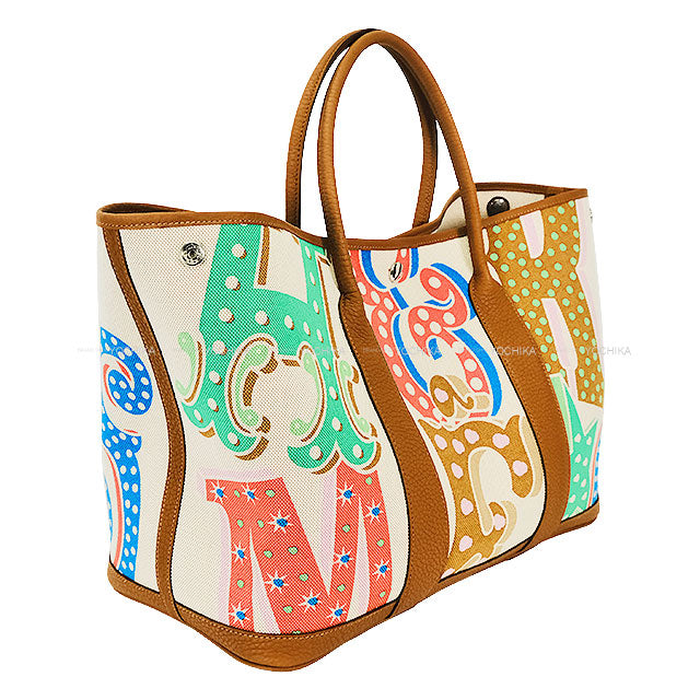 HERMES tote bag Garden Party 36 PM Électrique Capucine(9T)/Ecru/Beige(14)/Gold(37) Toile H Plume/Veau Negonda Silver HW Stamp W[EXCELLENT][Authentic]