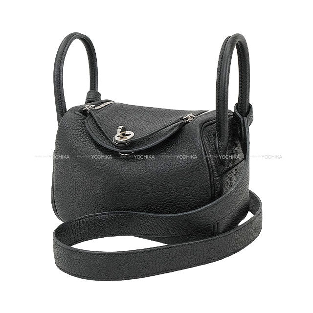 [Pre-loved] HERMES Shoulder bag Lindy mini 20 Noir (Black) Taurillon Clemence Silver HW Stamp U[LIKE NEW][Authentic]