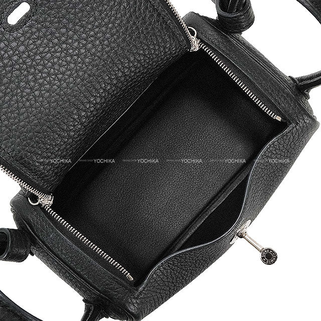 [Pre-loved] HERMES Shoulder bag Lindy mini 20 Noir (Black) Taurillon Clemence Silver HW Stamp U[LIKE NEW][Authentic]