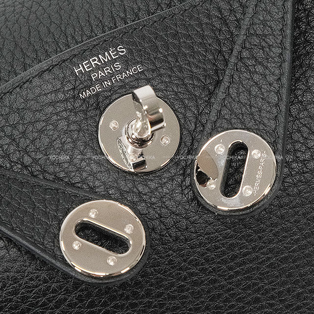 [Pre-loved] HERMES Shoulder bag Lindy mini 20 Noir (Black) Taurillon Clemence Silver HW Stamp U[LIKE NEW][Authentic]