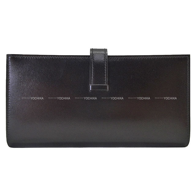 HERMES long wallet Bearn Soufflet Noir (Black) Box Calf Gold HW Stamp U[EXCELLENT][Authentic]