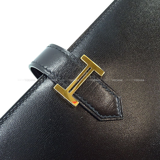 HERMES long wallet Bearn Soufflet Noir (Black) Box Calf Gold HW Stamp U[EXCELLENT][Authentic]