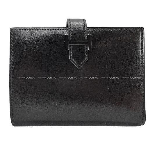 [Pre-loved] HERMES Bi-fold wallet Bearn Compact Monochrome SO BLACK Noir (Black) Box Calf Black HW Stamp B[LIKE NEW][Authentic]