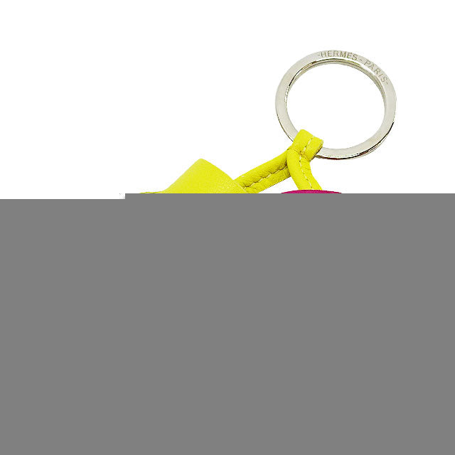 HERMES key ring Carmen Unodos Rose Purple/Lime Agneau Milo Silver HW[EXCELLENT][Authentic]