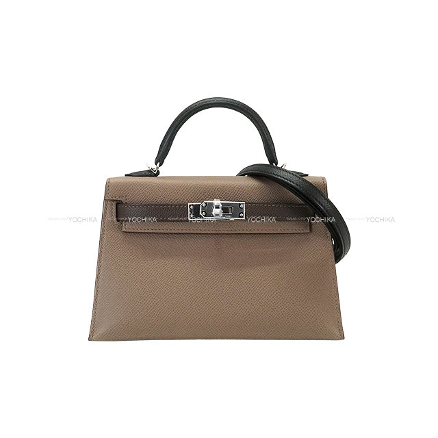 HERMES Shoulder bag Kelly mini 2 Kelly20 Etoupe/Ecorce/Noir (Black) Veau Epsom Silver HW Stamp B[EXCELLENT][Authentic]