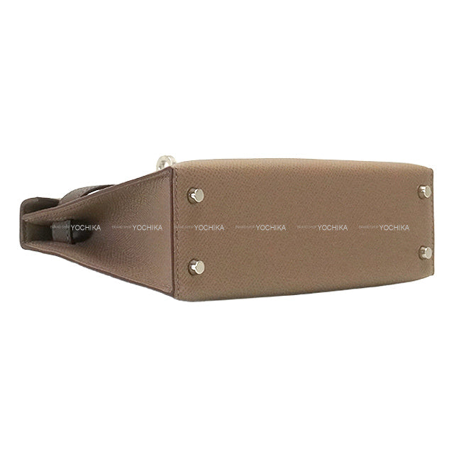 HERMES Shoulder bag Kelly mini 2 Kelly20 Etoupe/Ecorce/Noir (Black) Veau Epsom Silver HW Stamp B[EXCELLENT][Authentic]