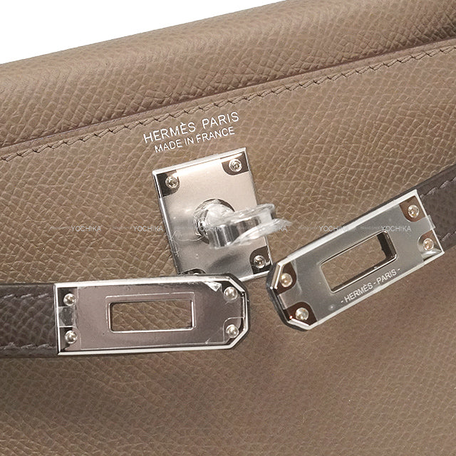 HERMES Shoulder bag Kelly mini 2 Kelly20 Etoupe/Ecorce/Noir (Black) Veau Epsom Silver HW Stamp B[EXCELLENT][Authentic]