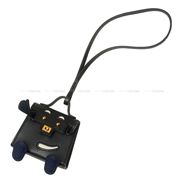 HERMES bag charm Bijoux de SAC Kelly doll Noir (Black)/Bleu Saphir/Mushroom Veau Tadelakt Gold HW Stamp B[EXCELLENT][Authentic]