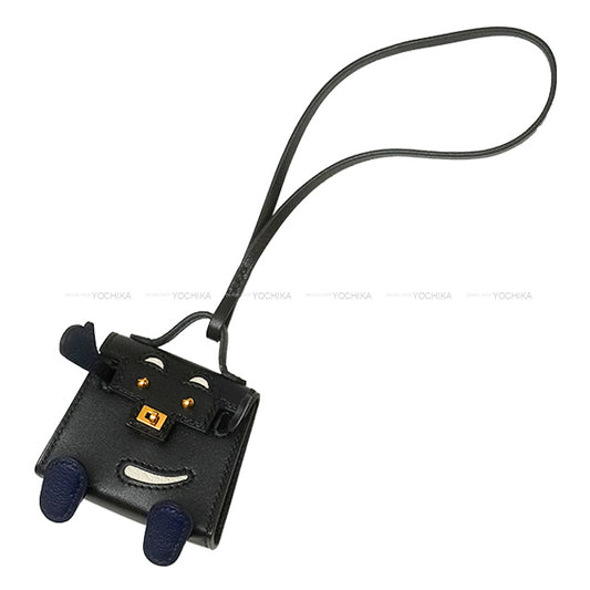 HERMES bag charm Bijoux de SAC Kelly doll Noir (Black)/Bleu Saphir/Mushroom Veau Tadelakt Gold HW Stamp B[EXCELLENT][Authentic]