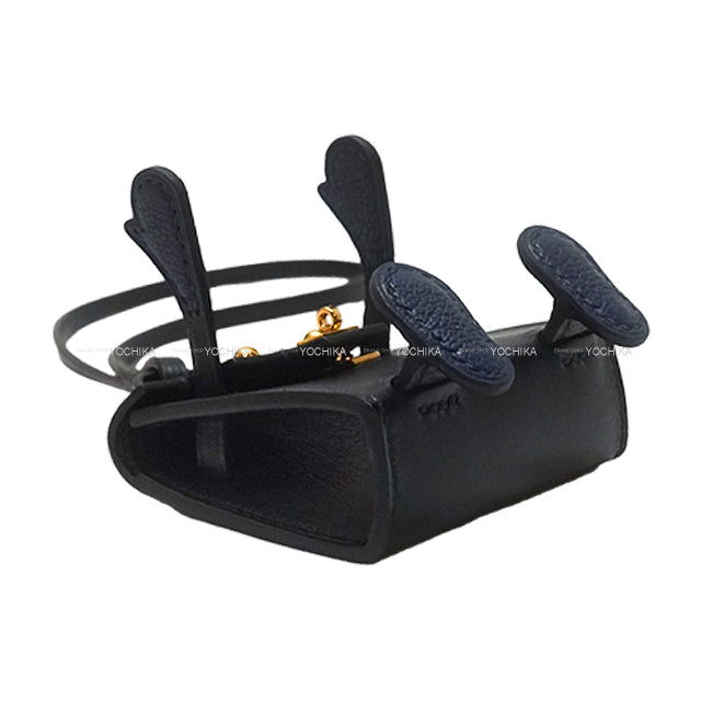 HERMES bag charm Bijoux de SAC Kelly doll Noir (Black)/Bleu Saphir/Mushroom Veau Tadelakt Gold HW Stamp B[EXCELLENT][Authentic]