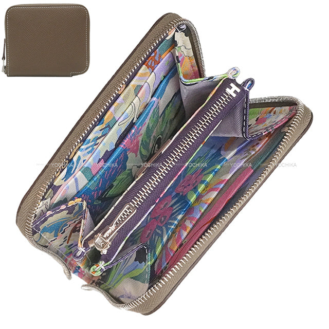 HERMES Bi-fold wallet Azap Silk'in Compact EN LIBERTE! Etoupe Veau Epsom Silver HW Stamp W[EXCELLENT][Authentic]