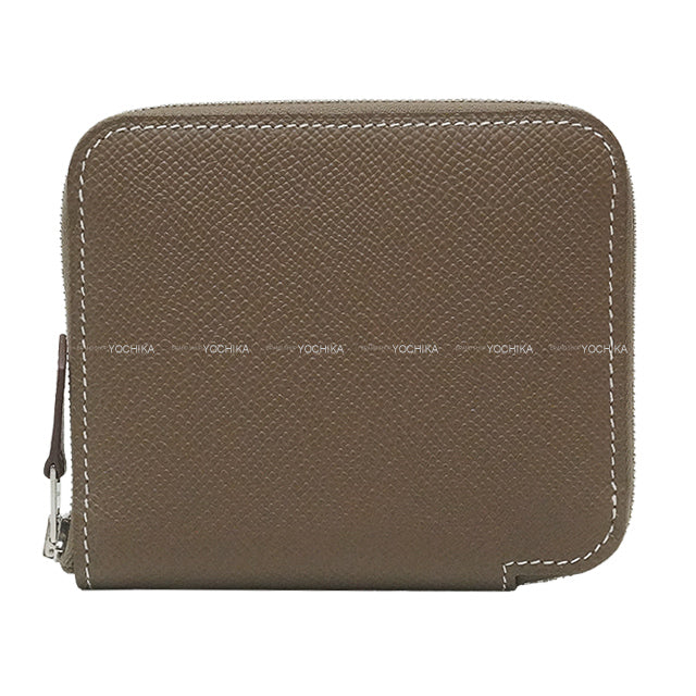 HERMES Bi-fold wallet Azap Silk'in Compact EN LIBERTE! Etoupe Veau Epsom Silver HW Stamp W[EXCELLENT][Authentic]