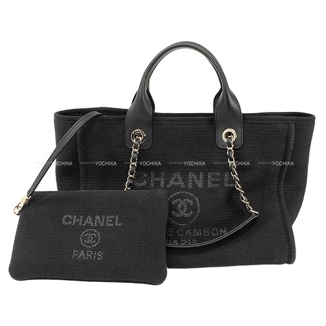 [Pre-loved] CHANEL tote bag Deauville Shopping Bag Noir (Black) Mixed fiber Champagne Gold HW AS3351[LIKE NEW][Authentic]