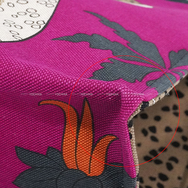 HERMES tote bag Beach Bag Cabas De Plage leopard Navy/Fuchsia Canvas Silver HW[EXCELLENT][Authentic]