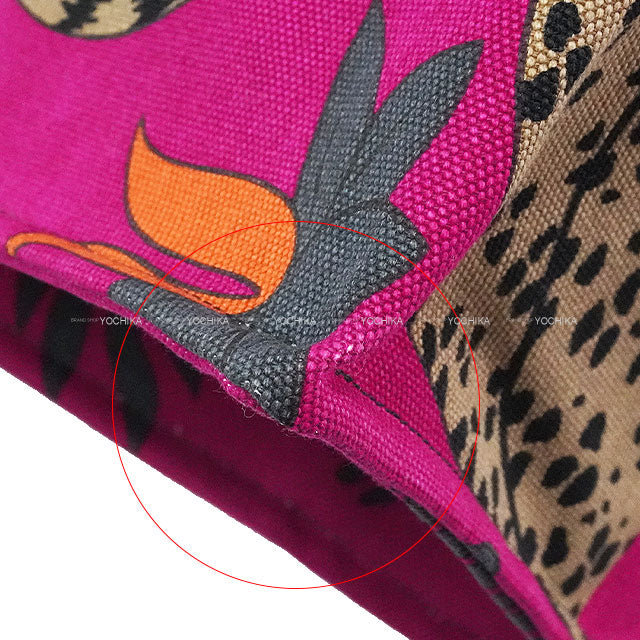 HERMES tote bag Beach Bag Cabas De Plage leopard Navy/Fuchsia Canvas Silver HW[EXCELLENT][Authentic]
