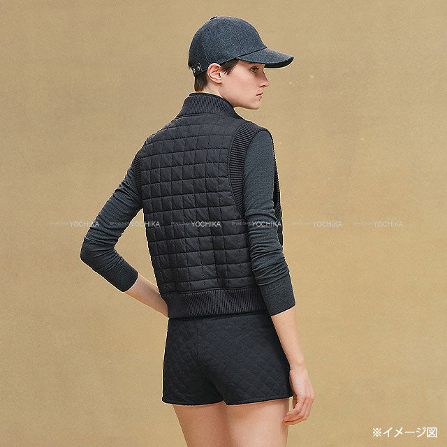 2025AW New HERMES Down vest Bomber Sellier Button Quilting Blue noir Polyester #42[BRAND NEW][Authentic]