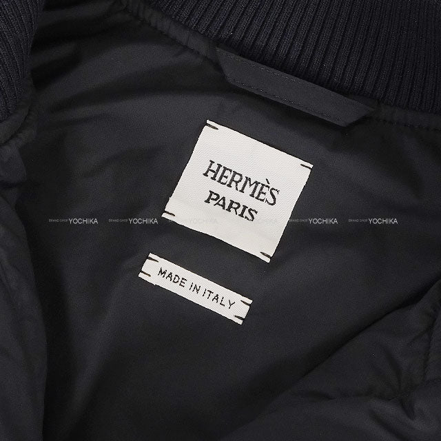 2025AW New HERMES Down vest Bomber Sellier Button Quilting Blue noir Polyester #42[BRAND NEW][Authentic]
