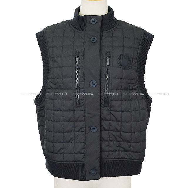 2025AW New HERMES Down vest Bomber Sellier Button QuiltingBlue noir Polyester #42[BRAND NEW][Authentic]