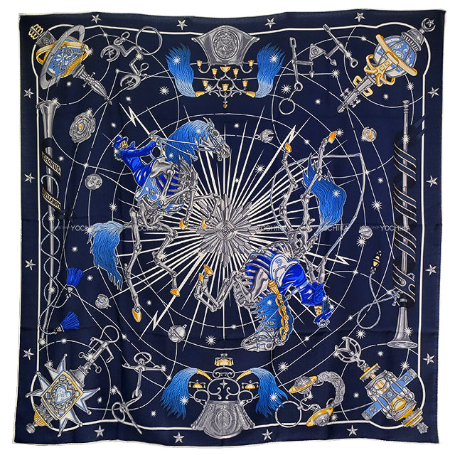 2025SS HERMES scarf Carre 140 CHORUS STELLARUM Marine/Indigo/White Cashmere70% / Silk30%[BRAND NEW][Authentic]