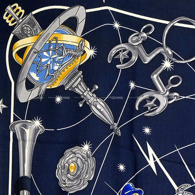 2025SS HERMES scarf Carre 140 CHORUS STELLARUM Marine/Indigo/White Cashmere70% / Silk30%[BRAND NEW][Authentic]