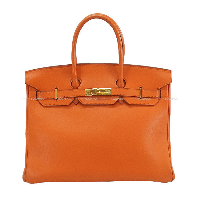 [Pre-loved] HERMES Handbag Birkin35 Orange Veau Gulliver Gold HW Stamp □B[USED B][Authentic]