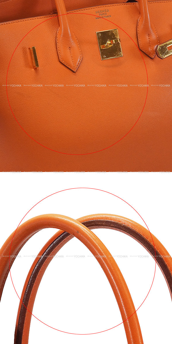 [Pre-loved] HERMES Handbag Birkin35 Orange Veau Gulliver Gold HW Stamp □B[USED B][Authentic]