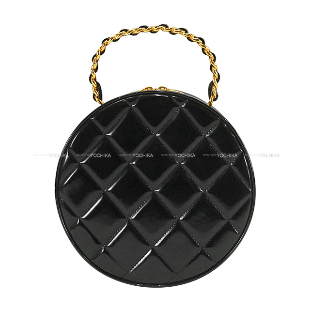 [Pre-loved] CHANEL Handbag Vintage Coco Mark Round Chain Vanity Noir (Black)/Blanc (White) Patent Enamel Leather Gold HW[USED SA][Authentic]