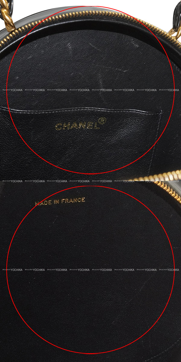 [Pre-loved] CHANEL Handbag Vintage Coco Mark Round Chain Vanity Noir (Black)/Blanc (White) Patent Enamel Leather Gold HW[USED SA][Authentic]
