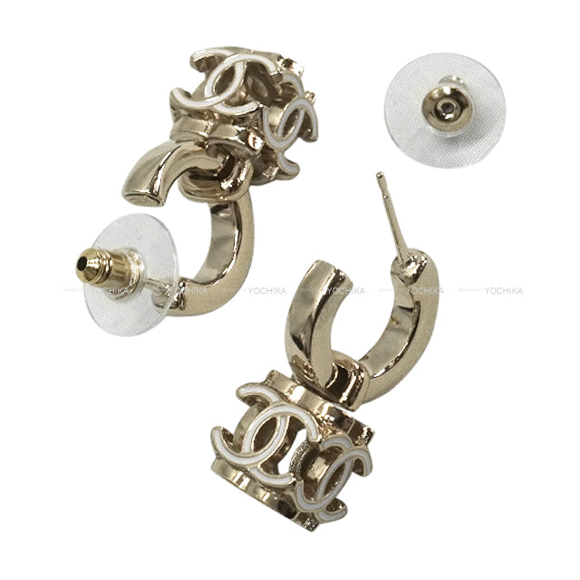 CHANEL pierced earring Hoop Die COCO mark Champagne Gold HW AB9567[BRAND NEW][Authentic]