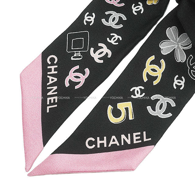 2025 SS CHANEL hair accessories Ribbon Chouchou Coco Mark Motif Noir (Black)/Pink Silk AAA927[BRAND NEW][Authentic]