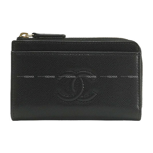 CHANEL card holder Fragment Coin Card Case CC Logo Reproduction Noir (Black) Graind Calf(Caviarskin) Champagne Gold HW AP4661[BRAND NEW][Authentic]