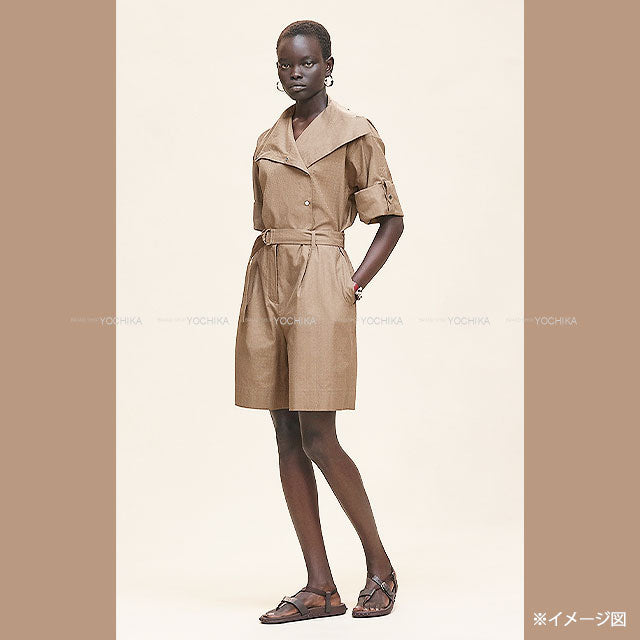 2025SS New HERMES Overall Combi Short Pants All in One H Mosaic Etoupe Cotton100% #34 Silver HW[BRAND NEW][Authentic]