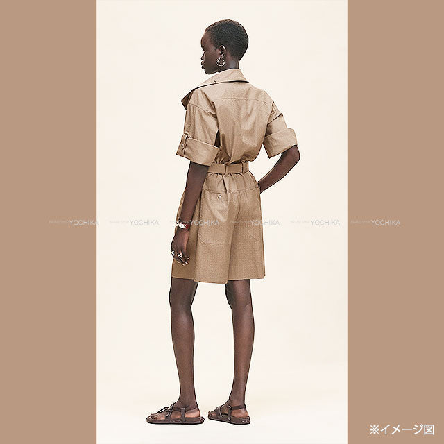 2025SS New HERMES Overall Combi Short Pants All in One H Mosaic Etoupe Cotton100% #34 Silver HW[BRAND NEW][Authentic]
