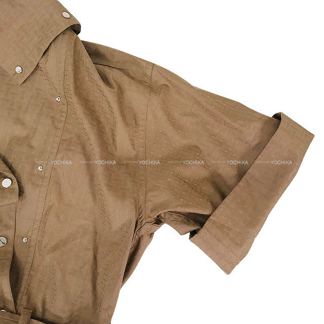 2025SS New HERMES Overall Combi Short Pants All in One H Mosaic Etoupe Cotton100% #34 Silver HW[BRAND NEW][Authentic]