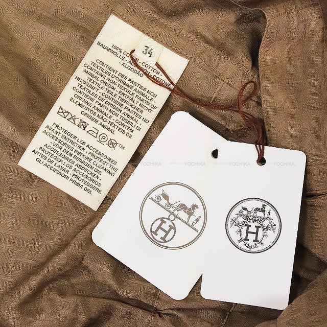 2025SS New HERMES Overall Combi Short Pants All in One H Mosaic Etoupe Cotton100% #34 Silver HW[BRAND NEW][Authentic]