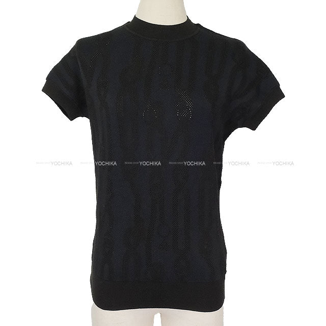 2025AW New HERMES Sweater Knit Short sleeve Palefroi Remix Navy/Noir (Black) Rayon/silk/cotton/nylon/polyurethane #34[BRAND NEW][Authentic]
