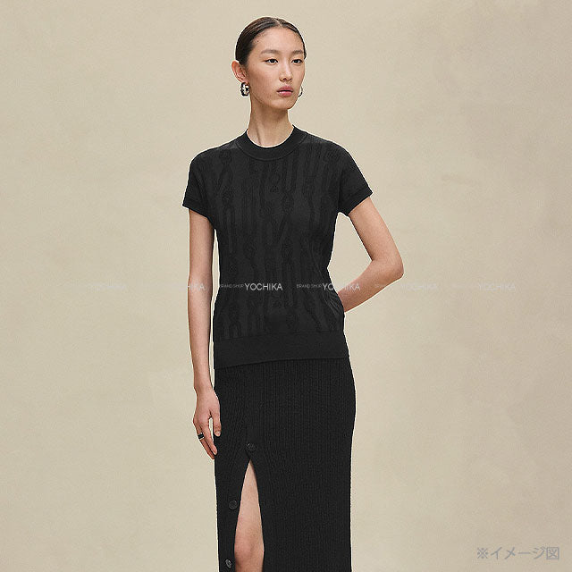 2025AW New HERMES Sweater Knit Short sleeve Palefroi Remix Navy/Noir (Black) Rayon/silk/cotton/nylon/polyurethane #34[BRAND NEW][Authentic]