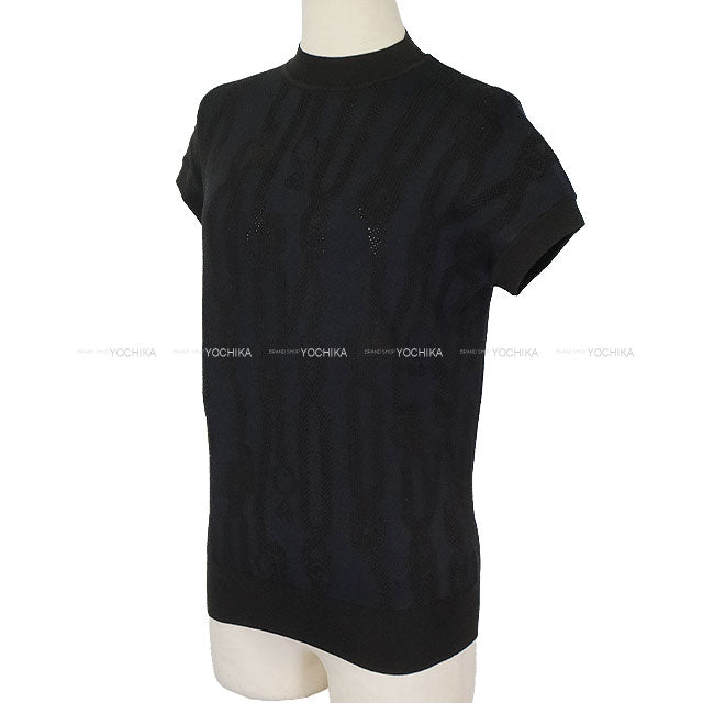 2025AW New HERMES Sweater Knit Short sleeve Palefroi Remix Navy/Noir (Black) Rayon/silk/cotton/nylon/polyurethane #34[BRAND NEW][Authentic]