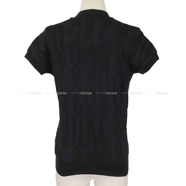 2025AW New HERMES Sweater Knit Short sleeve Palefroi Remix Navy/Noir (Black) Rayon/silk/cotton/nylon/polyurethane #34[BRAND NEW][Authentic]