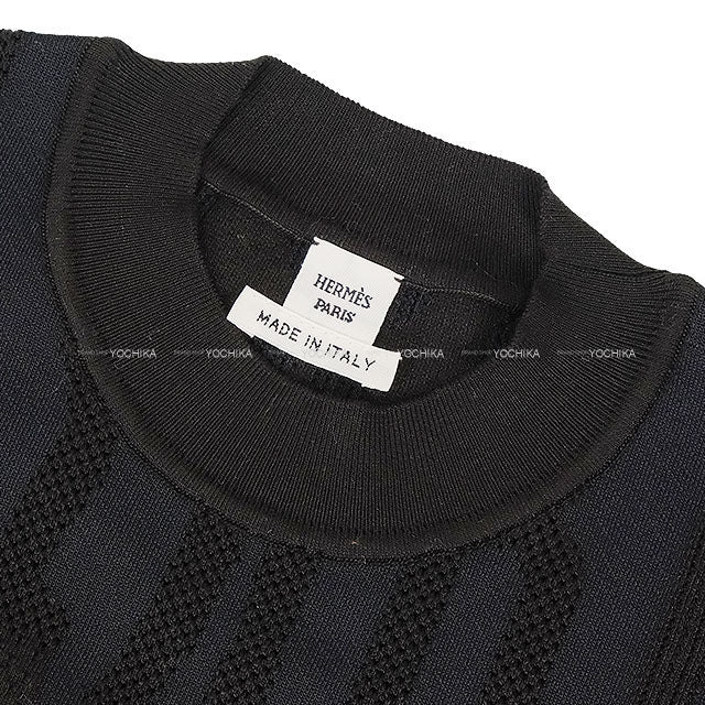 2025AW New HERMES Sweater Knit Short sleeve Palefroi Remix Navy/Noir (Black) Rayon/silk/cotton/nylon/polyurethane #34[BRAND NEW][Authentic]