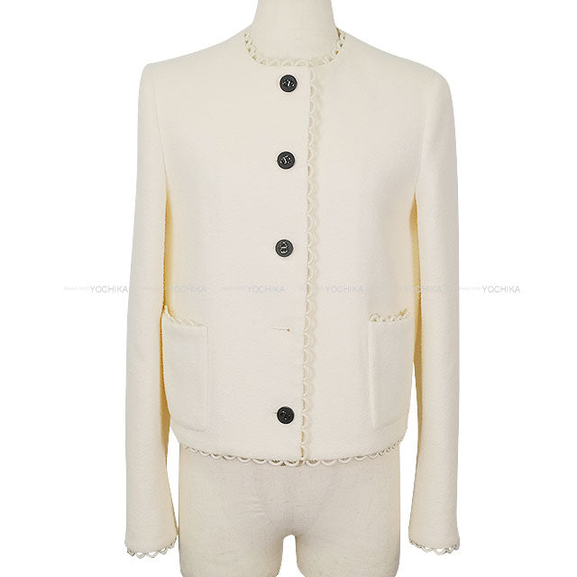 [Pre-loved] Dior Plainly colored jacket CDbutton Cropped Jacket Double-faced Virgin Wool Boucle Ecru White Wool/Nylon/Silk ♯34 84716 411V57P1571[LIKE NEW][Authentic]