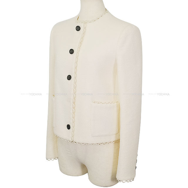 [Pre-loved] Dior Plainly colored jacket CDbutton Cropped Jacket Double-faced Virgin Wool Boucle Ecru White Wool/Nylon/Silk ♯34 84716 411V57P1571[LIKE NEW][Authentic]